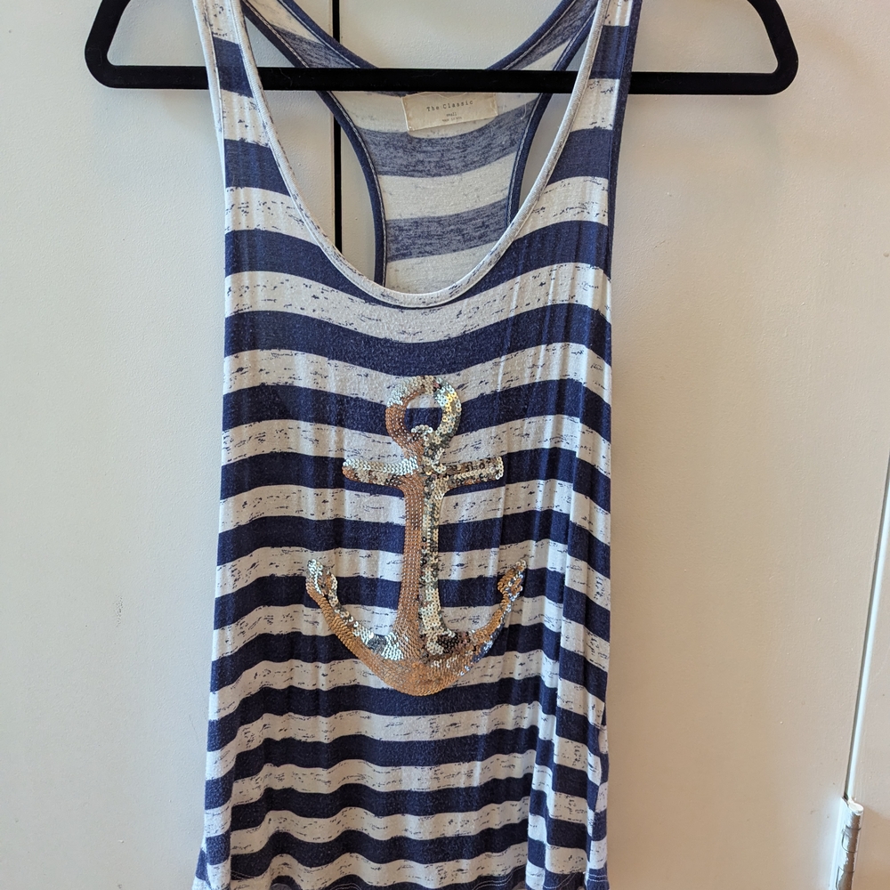Striped Navy and White Anchor Tank Top